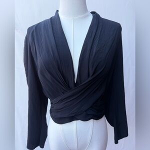 Express Black Wrap Blouse | Long Sleeve V-Neck Chic Top